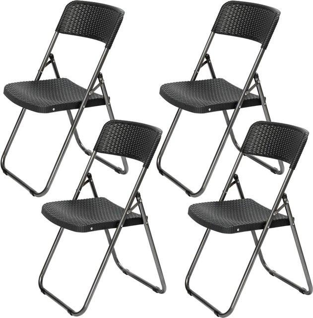 Sekey 4er Set Klappstühle in Rattan-Optik Schwarz aus PP-Kunststoff und Stahlrahmen mit UV-Beständigkeit und bis zu 200 kg Belastbarkeit - Bild 1