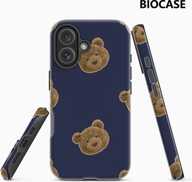 Handyhülle mit Teddybärköpfen in Marineblau für Apple iPhone 12 bis iPhone 17 Pro Max Plus mit doppelschichtiger Rückseite - Bild 1