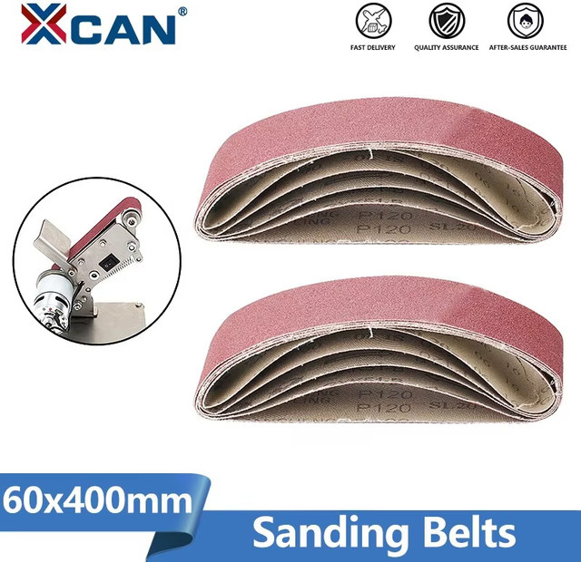 XCAN Schleifbänder 5 Stück aus Aluminiumoxid für Holz und Metall, Körnung 40/60/80/120, B: 60 mm, L: 400 mm - Bild 1