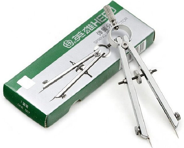 Professioneller Federkompass und Winkelmesser aus Metalllegierung in Silber für Präzisionszeichnungen und industrielle Markierungen - Bild 1