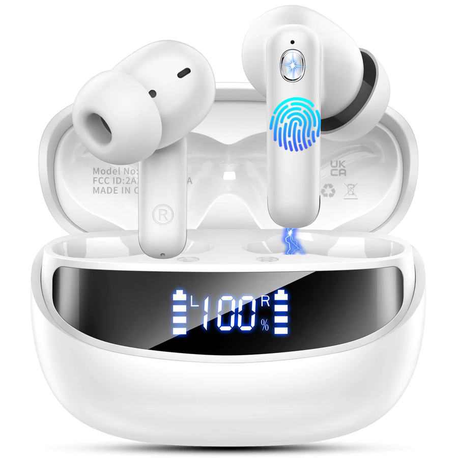 Kuizil Kabellose Bluetooth 5.4 Ohrhörer mit Hi-Fi Stereo, ENC Geräuschunterdrückung, LED-Anzeige und 48h Akkulaufzeit, IP7 Wasserdicht, 13mm Treiber in Blau und Weiß - Bild 7