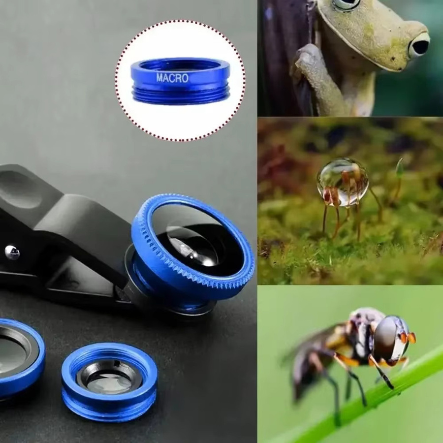 3-in-1 Kamera-Kit für dein Smartphone mit Weitwinkel-Zoom, Fisheye und Makroobjektiv in Schwarz, kompatibel mit iPhone 16, Xiaomi und Huawei - Bild 2
