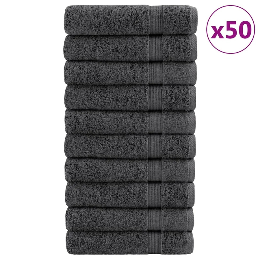 vidaXL Premium Handtücher aus Baumwolle, 50 Stück, Anthrazit, B: 50 cm, L: 100 cm, 600 g/m2 - Bild 2