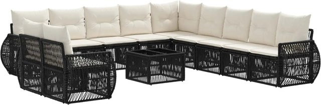 vidaXL Gartensofa-Set 12-tlg. aus Poly-Rattan in Schwarz und Cremeweiß mit U-Form, Polsterung und Couchtisch für Garten und Terrasse - Bild 1