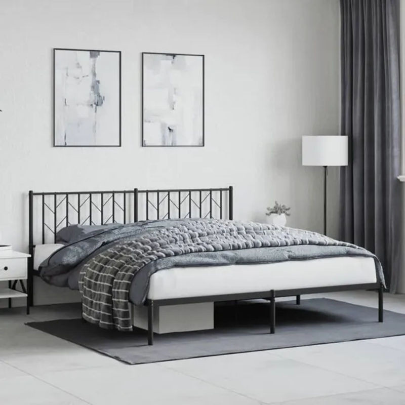 Vidaxl Metallbett mit Kopfteil in Schwarz, Modernes Bettgestell aus Stahl, B/T/H: 180 x 200 cm - Bild 1