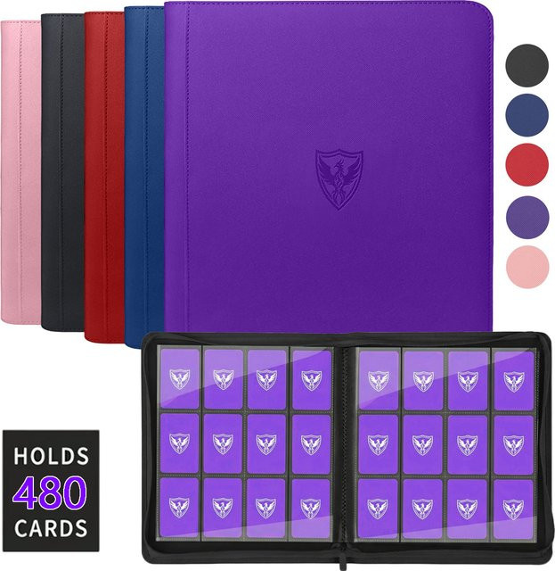 Premium Sammelkartenordner mit Reißverschluss in Rot für bis zu 480 Karten, 12-Fächer-Display-Book aus Kunststoff für Yu-Gi-Oh!, Magic: The Gathering und TCG-Spielkarten - Bild 1