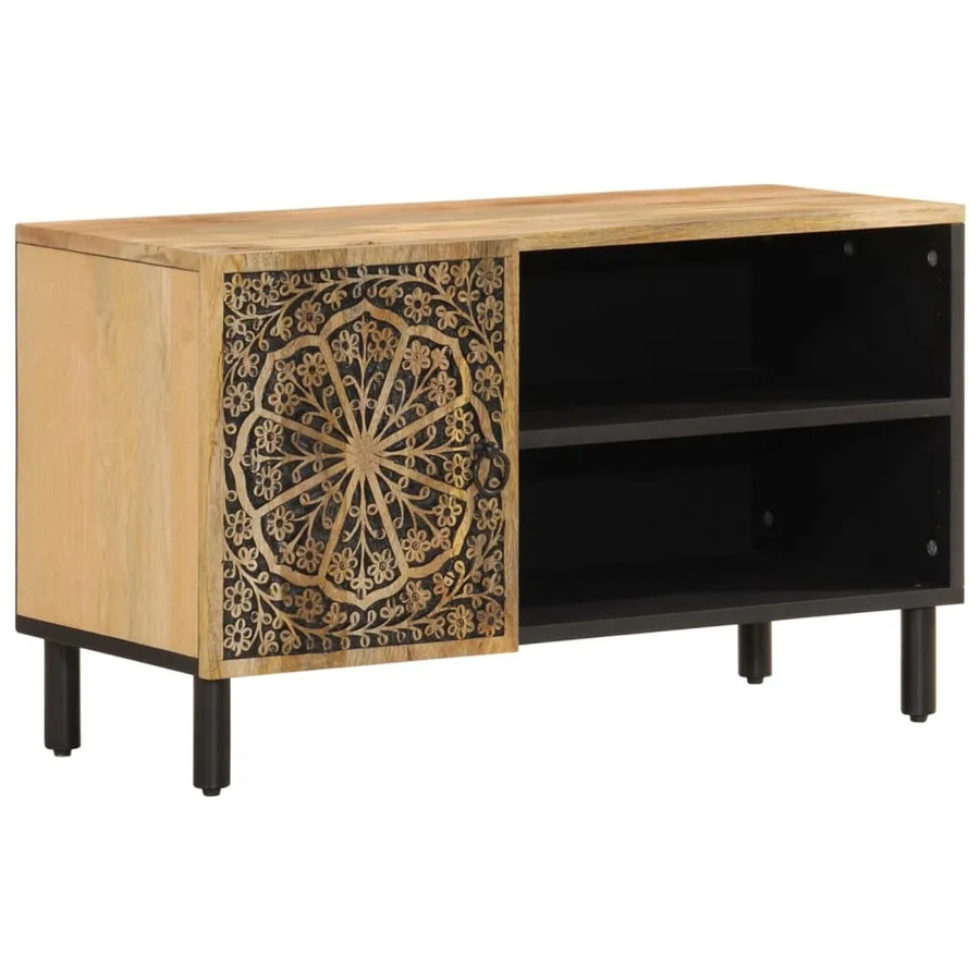 vidaXL TV-Schrank aus Massivholz Mango in Braun im Retro-Stil, B/T/H: 80 x 31 x 46 cm - Bild 2