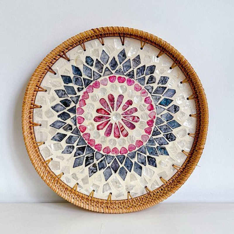 CosyHome Rundes Serviertablett aus Rattan im Bohemian Design, Mehrfarbig - Bild 1