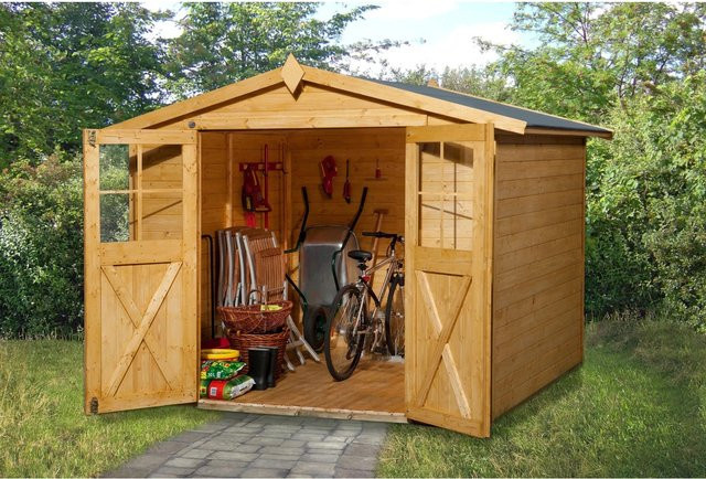 Weka Holz-Gartenhaus Parma mit Satteldach in Eiche Hell lasiert, B: 318 cm, T: 254 cm, H: 221 cm - Bild 1
