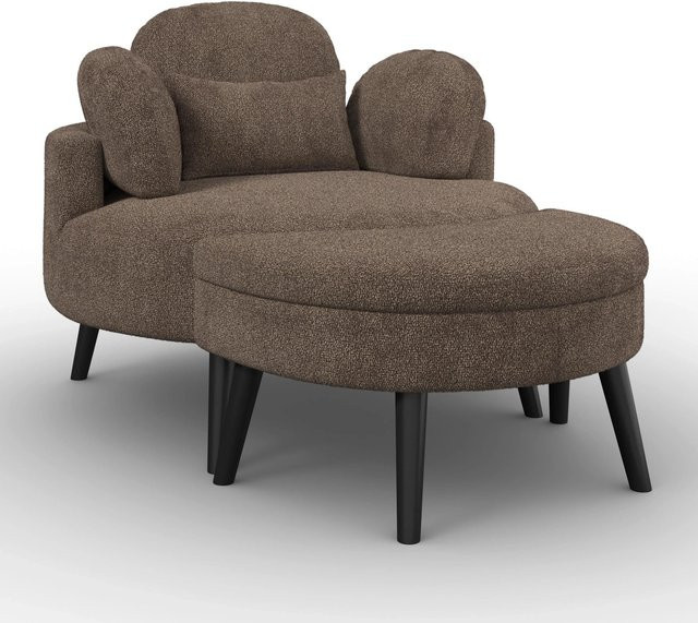 Bessagi Home Sessel Bianca mit Hocker in Chenille Braun und Schwarz - Bild 1