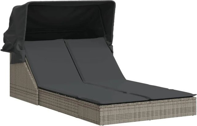 vidaXL Doppel-Sonnenliege aus grauem PE-Rattan mit Sonnendach und Auflagen, B/T/H: 236 x 110 x 110 cm - Bild 1