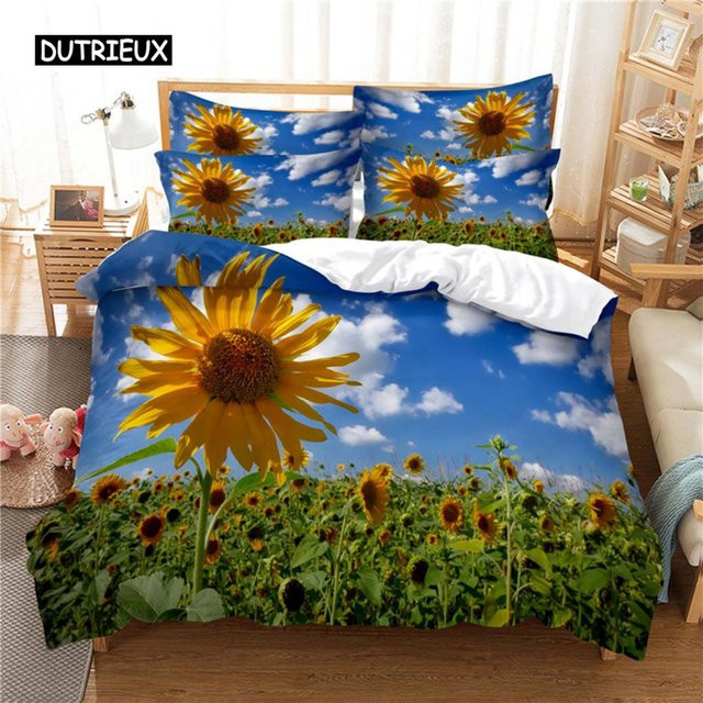 Sonnenblumen Bettwäscheset mit 3D-Digitaldruck aus Mikrofaser, Mehrfarbig, B/H: 135 x 200 cm - Bild 1