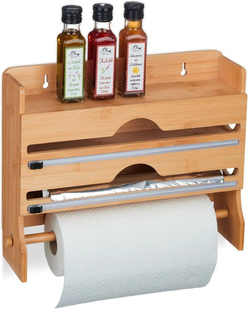 Relaxdays Wandrollenhalter 3in1 aus Bambus in Hellbraun Natur, B/T/H: 31 x 39,5 x 11 cm - Bild 1