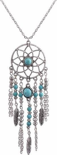 SILVERHOO Halskette, Dreamcatcher, Feder, Türkis, Quaste, Damen, weiß - Bild 1