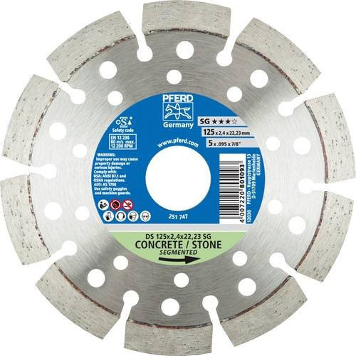 PFERD Diamant-Trennscheibe DS SG zum schnellen Trennen von Stein und Beton, Durchmesser: 125 mm, Bohrung: 22,23 mm, Stärke: 2,4 mm - Bild 1