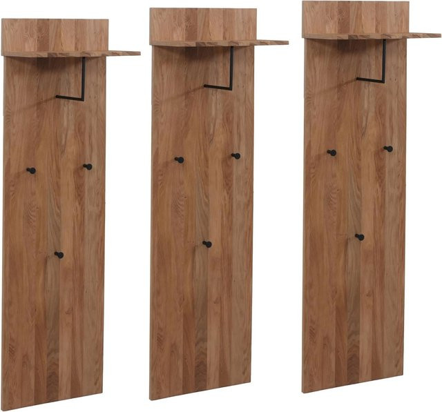 MCA 3er-Set Garderobenpaneel MCW-P55 aus Massiv-Holz Eiche mit Ablagefläche und Haken, Farbe: Braun, B/T/H: 135 x 22 x 9 cm - Bild 2