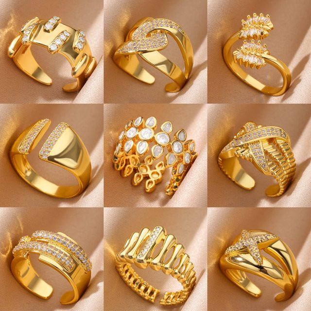HPTOTMG Ring, Edelstahl, Gold, Zirkonia, Kristall, Damen - Bild 1