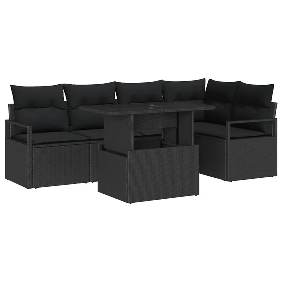 vidaXL Garten-Sofa-Set aus Poly Rattan in Schwarz mit 6-teiliger L-Form, Polsterkissen und integriertem Stauraum - Bild 2