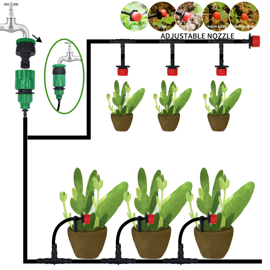 Tragbares Micro-Tropfbewässerungssystem mit einstellbaren Tropfern und Nebelbewässerung, 20 m Gartenschlauch-Set - Bild 2