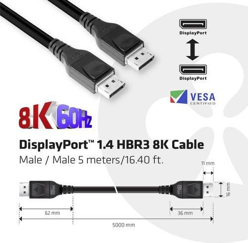 Club3D DisplayPort 1.4 Kabel Schwarz 5 m mit 8K UHD Unterstützung - Bild 2