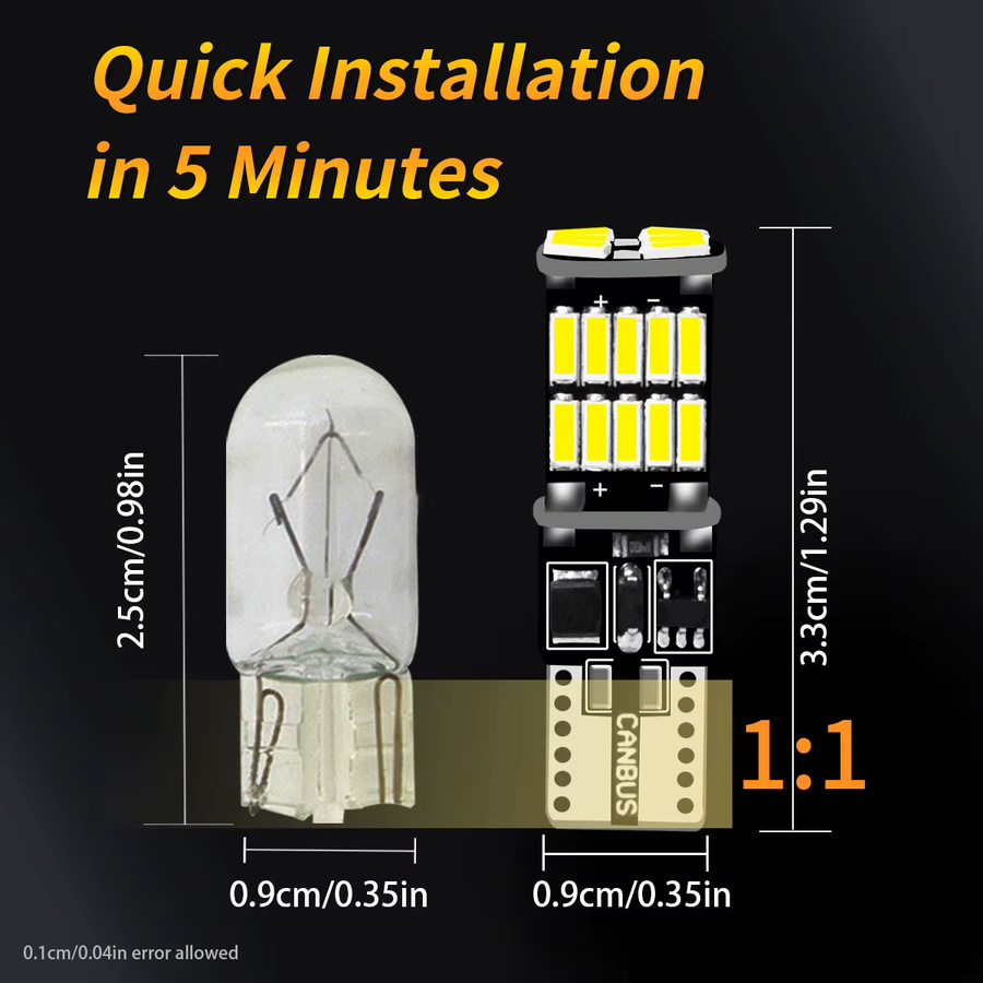 Set aus 4 oder 10 Stück superhelle T10 W5W LED Lampen mit Canbus für 12V/24V, erhältlich in Gelb, Grün oder Weiß für Auto Innenraum, Dome, Kennzeichen und Innenbeleuchtung - Bild 2