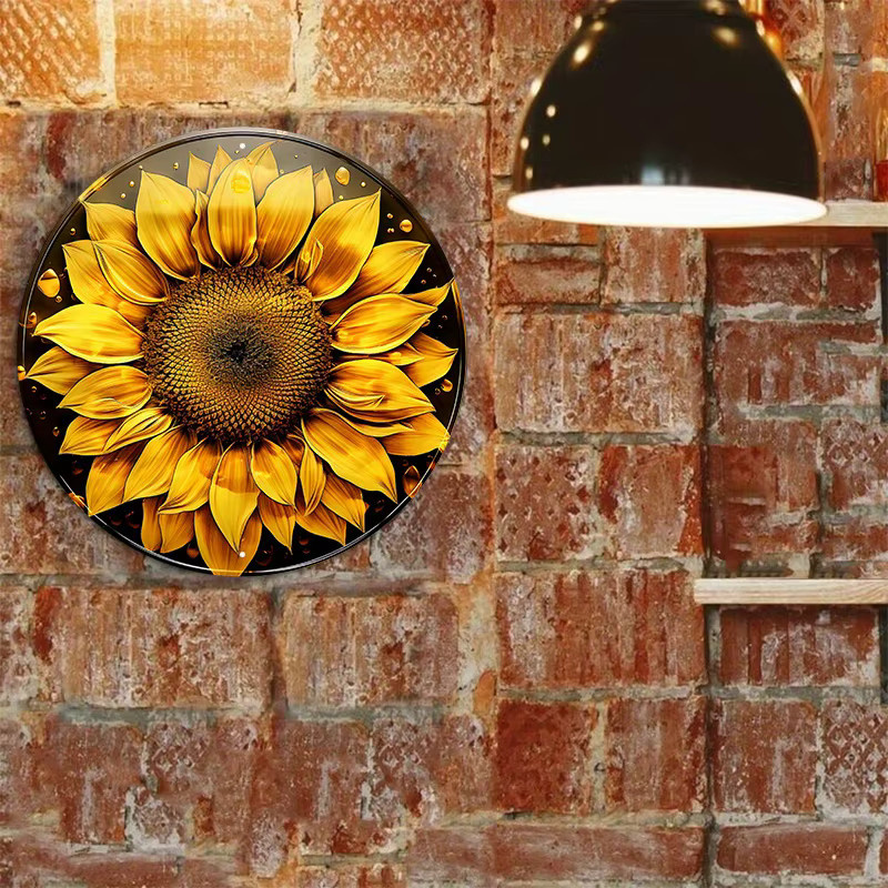 Rundes Metallschild Potdemiel mit Herbst-Sonnenblumen-Kranz Design, Durchmesser: 20,3 cm - Bild 6