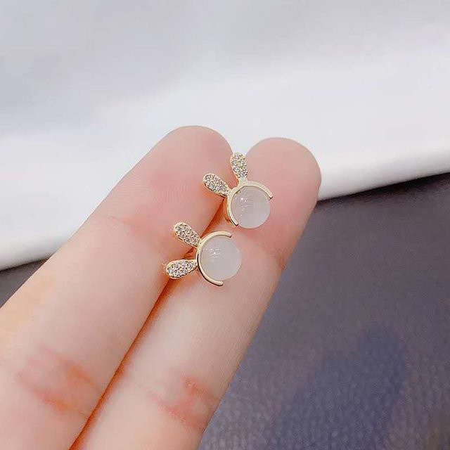 Ohrring Damen, Silber, Opal, Zirkonia, Häschen - Bild 1