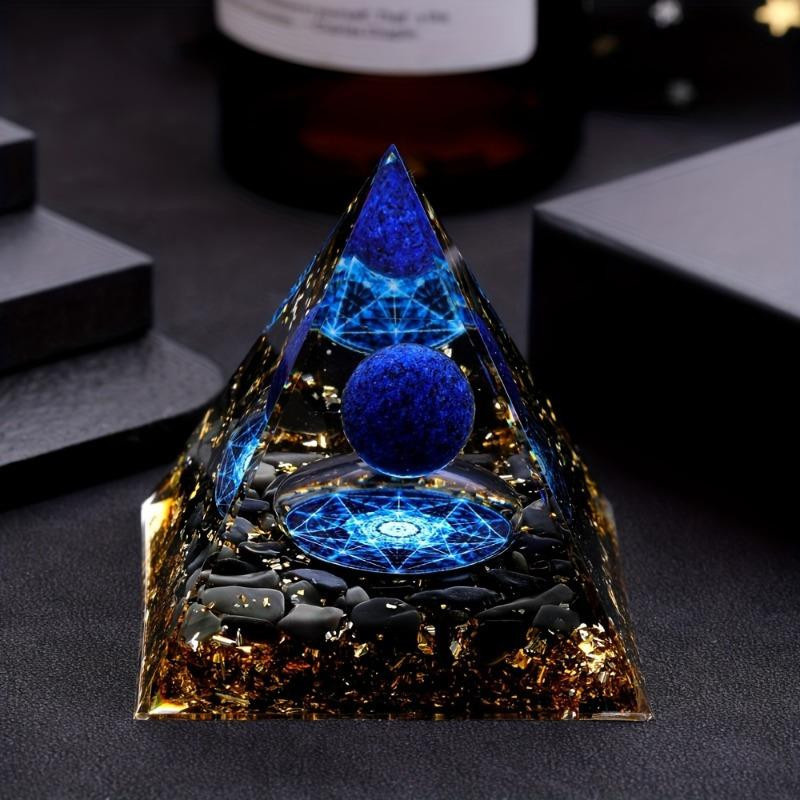 Natursteinpyramide mit Lapislazuli-Kugel von SZwatch in Blau zur Dekoration für Meditation und Stressabbau - Bild 2