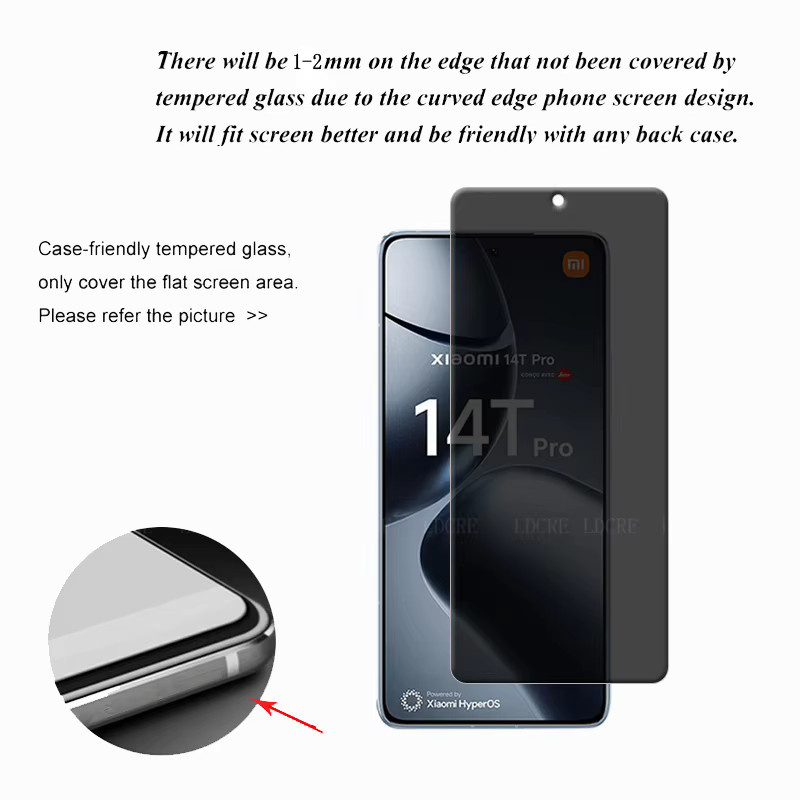 4er-Pack Panzerglas für Xiaomi 14T Pro und Xiaomi 14T mit Anti-Spy Privatsphäre-Schutz, 9H Härte, Transparent - Bild 2