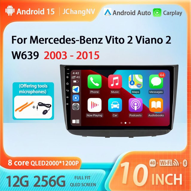Android 15 Auto Radio für Mercedes-Benz Vito 2 und Viano 2 W639 (2003-2015) mit Multimedia Video Player, Navigation und GPS in Schwarz - Bild 1