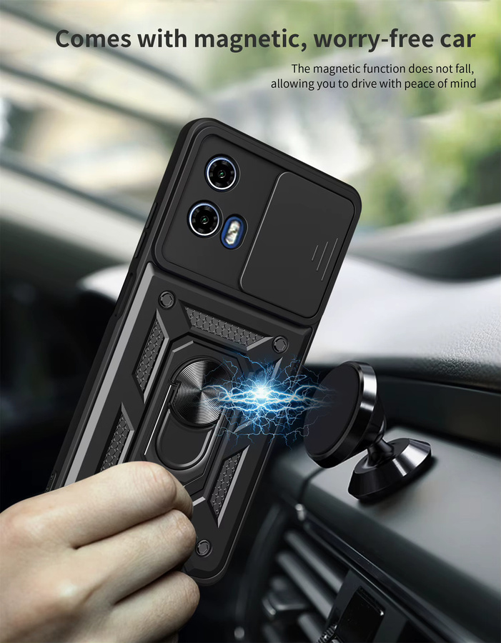 Magnetische Schutzhülle für Motorola Moto G04 und G24 mit Ring und Kamera-Objektivschutz in Schwarz oder Grün - Bild 2