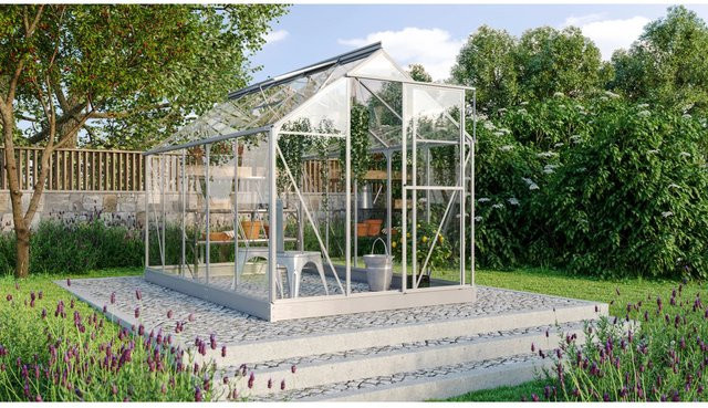 Vitavia Gewächshaus Triton 6200 aus eloxiertem Aluminium in Silber mit Sicherheitsglas, Fundament und Regenrinnen, 6,2 m² - Bild 1