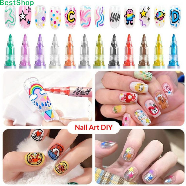 HNKMP Nail Art Graffiti-Stift, 12 Farben, 0,7 mm Spitze, wasserfest - Bild 1