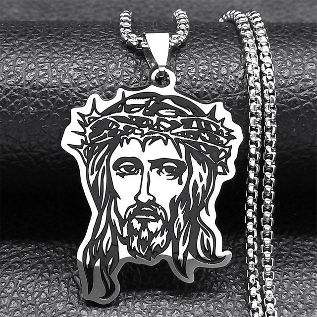 AFAWA Halskette Dornenkrone Jesus Kopf, Edelstahl, Silber, Unisex - Bild 1