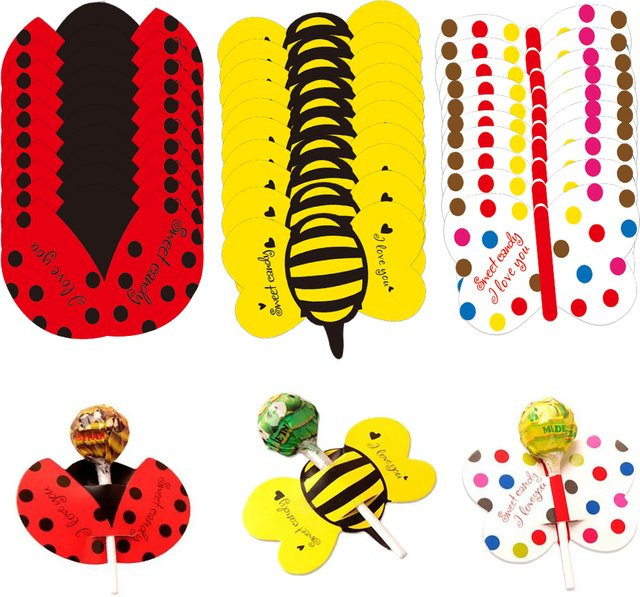 Insekten Motiv Lutscher Verpackungskarten mit Marienkäfer Schmetterling und Biene für Kindergeburtstage und Geschenke - Bild 1