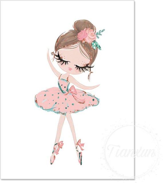 TPFLiving Poster Leinwand Ballett Tänzerin für Kinderzimmer Modell TX1839, B: 40 cm, H: 60 cm, Mehrfarbig - Bild 1