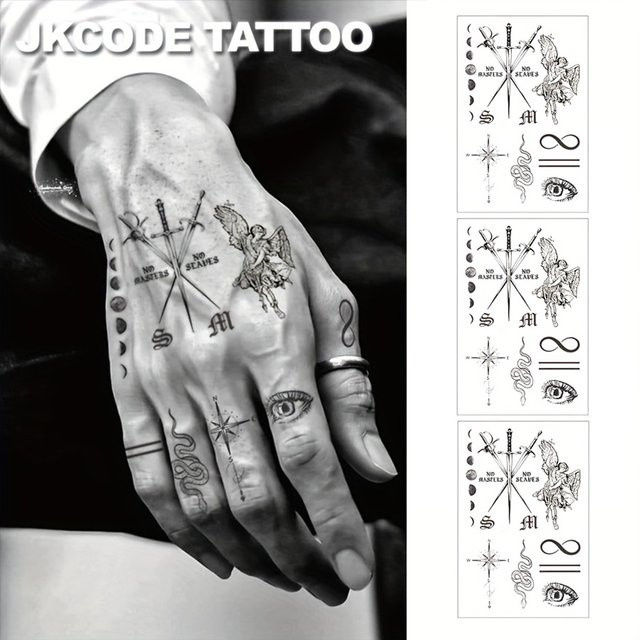 JKCODE TATTOO Temporäre Tattoo-Aufkleber, 3-teilige Sammlung, Retro-Stil - Bild 1