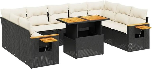 vidaXL 11-teilige Garten-Sofagarnitur aus Poly-Rattan und Akazienholz in Schwarz mit Kissen - Bild 1