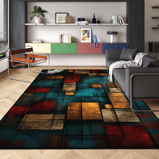 Wucifang Jewelry Moderner Abstrakt Teppich mit geometrischem Design, weich und flauschig, waschbar, Mehrfarbig, B/T: 60 x 90 cm - Bild 1