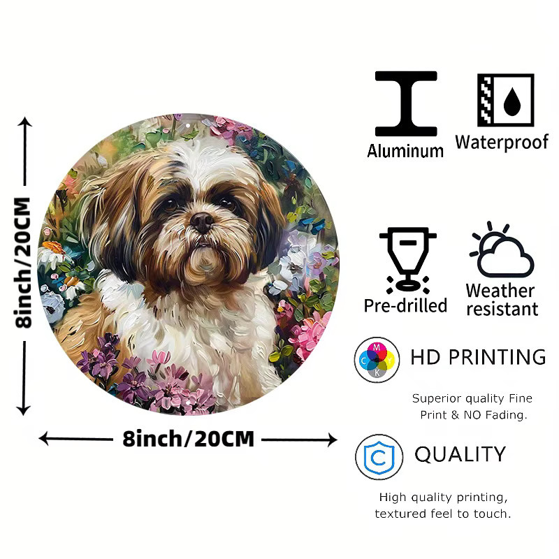 Rundes Aluminium-Wandschild mit Shih Tzu Hund Motiv von Potdemiel, Mehrfarbig, Durchmesser: 20,3 cm - Bild 2