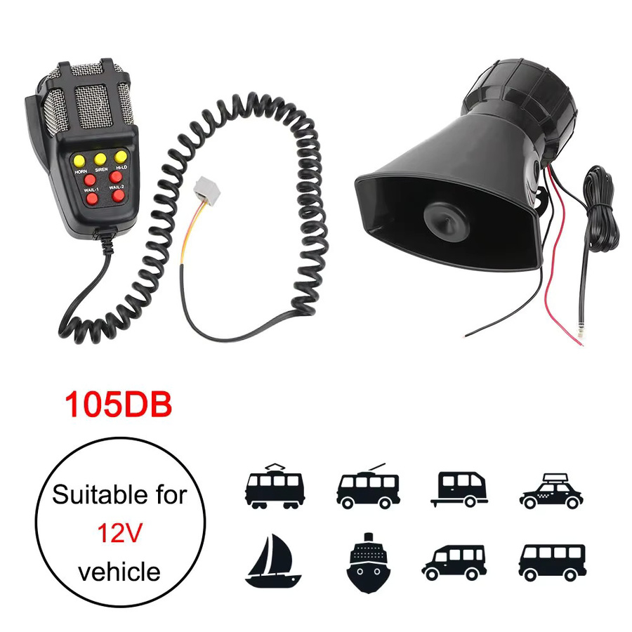 12V 100W Mikrofon-PA-System mit Notfallverstärker und Autohupe in Schwarz - Bild 2
