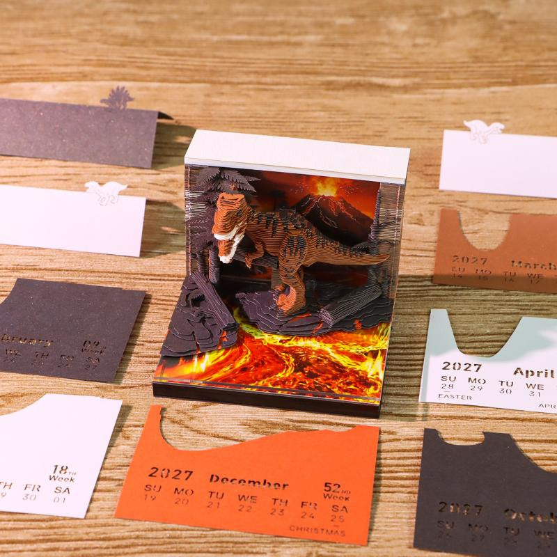 Zeitstück Schreibtischkalender 2027 mit LED-Licht, 3D Abreißkalender aus Papier Schnitzkunst, Multicolor - Bild 5