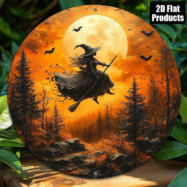 Potdemiel 2D-Flachmetallschild mit Hexenmotiv aus Aluminium, rund, Durchmesser: 20,3 cm - Bild 1