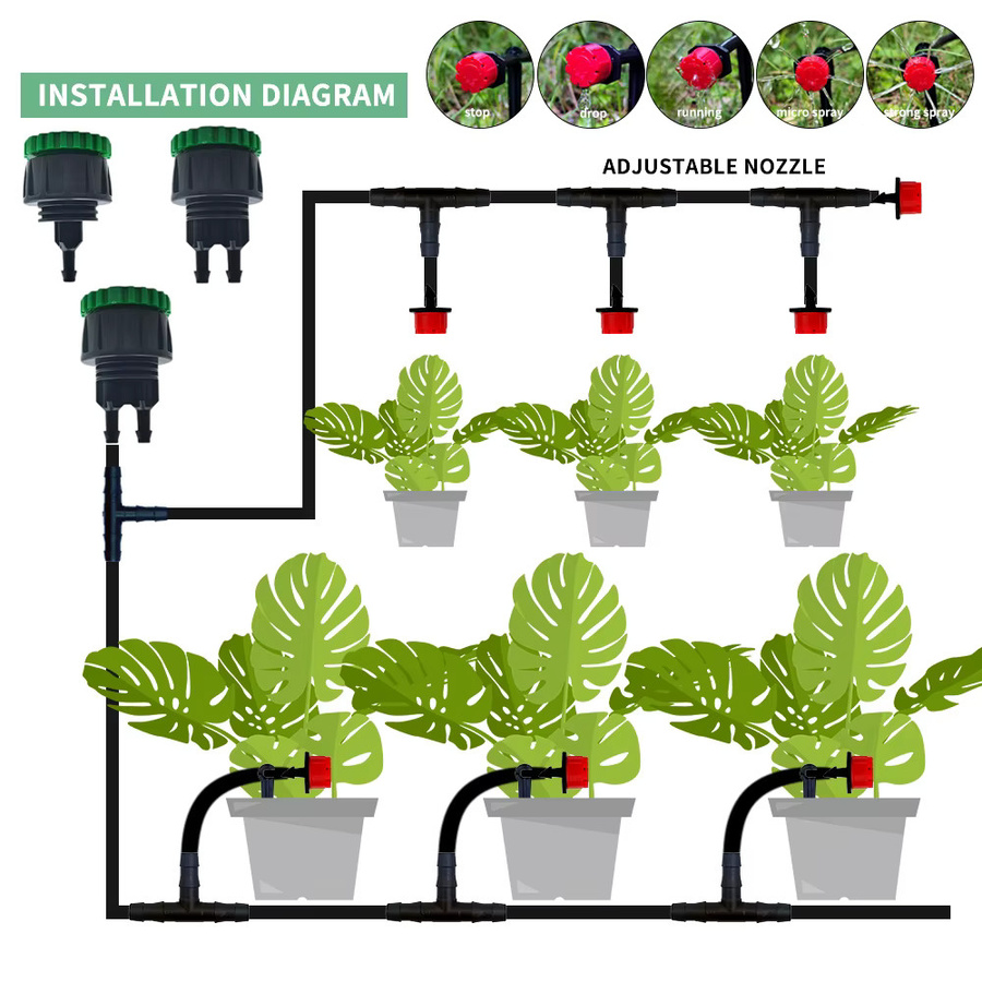 Automatisches Garten-Tropfbewässerungssystem Kit mit 1/4 Zoll Düsen für Bonsai, Topfpflanzen, Gemüse und Gewächshäuser (5-50m) - Bild 4