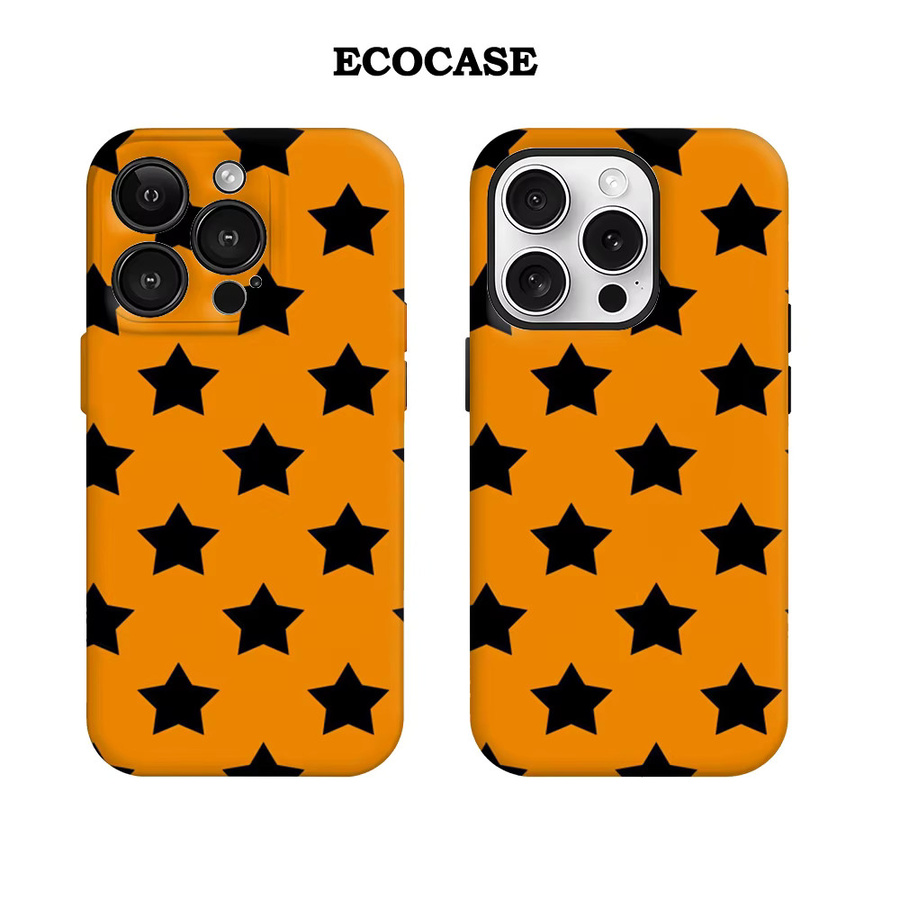 Potdemiel Handyhülle mit Sternmuster in Orange und Schwarz für iPhone 17 16 15 14 13 12 11 Pro Max Plus mit doppelschichtiger Rückseite - Bild 2