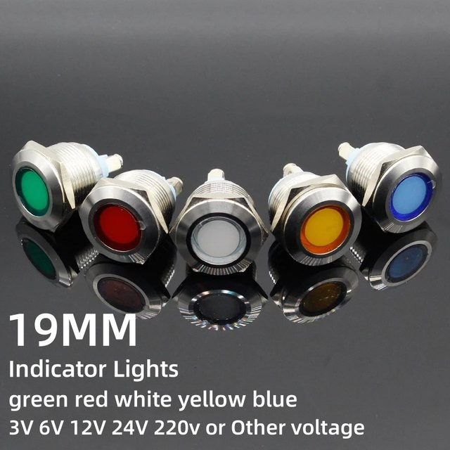 ELECAPITAL Wasserdichte LED Signallampe aus Metall mit 19mm Anschluss für 3V 6V 12V 24V 220V in Rot, Gelb, Blau oder Weiß - Bild 1