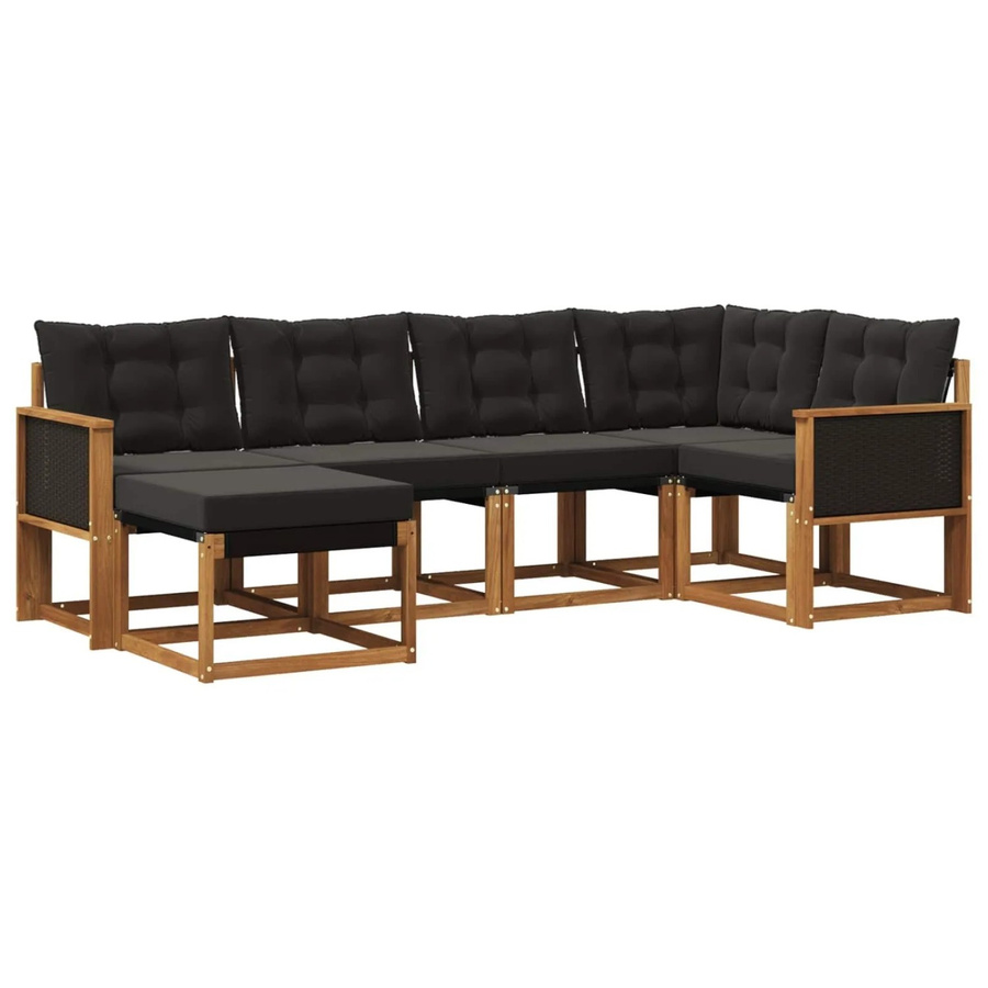vidaXL Outdoor-Sofagarnitur L-Form aus Akazienholz und Textilene mit Kissen in Schwarz und Natur - Bild 2