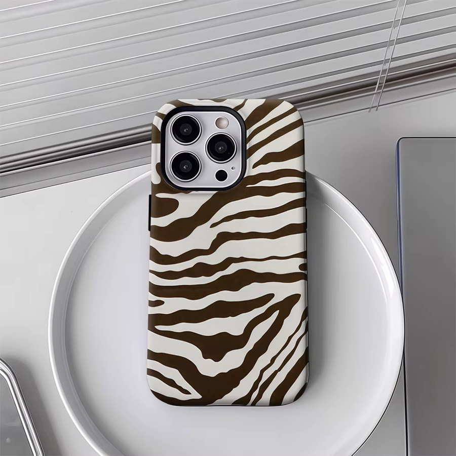 Handyhülle mit Zebrastreifen-Design in Braun und Weiß für Apple iPhone 17 16 15 14 13 12 Pro Max Plus mit doppelschichtiger Rückseite - Bild 4