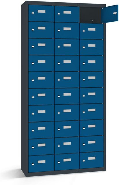 rotstahl Wertfachschrank mit 30 Fächern in Dunkelblau und anthrazitgrauem Korpus, B/T/H: 87.5 x 50 x 180 cm - Bild 1