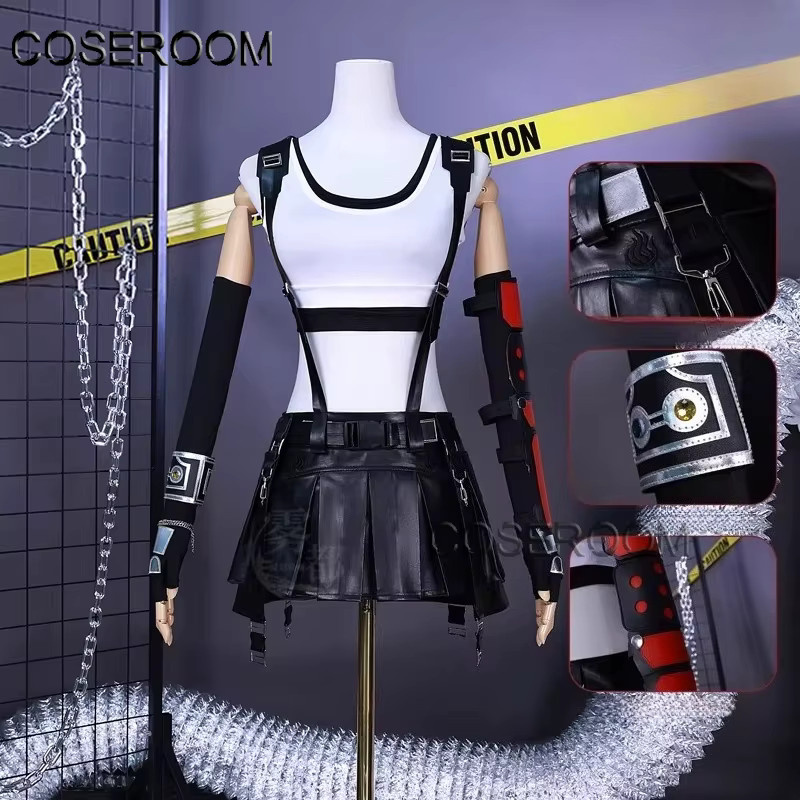 COSEROOM FF VII Tifa Cosplay Kostüm Perücken Set, Outfit Kleid - Bild 2